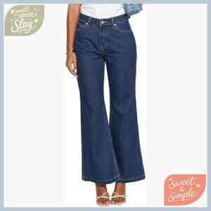 Mid Rise Wide Leg Flare Jeans, Non-Stretch Denim, True to Size